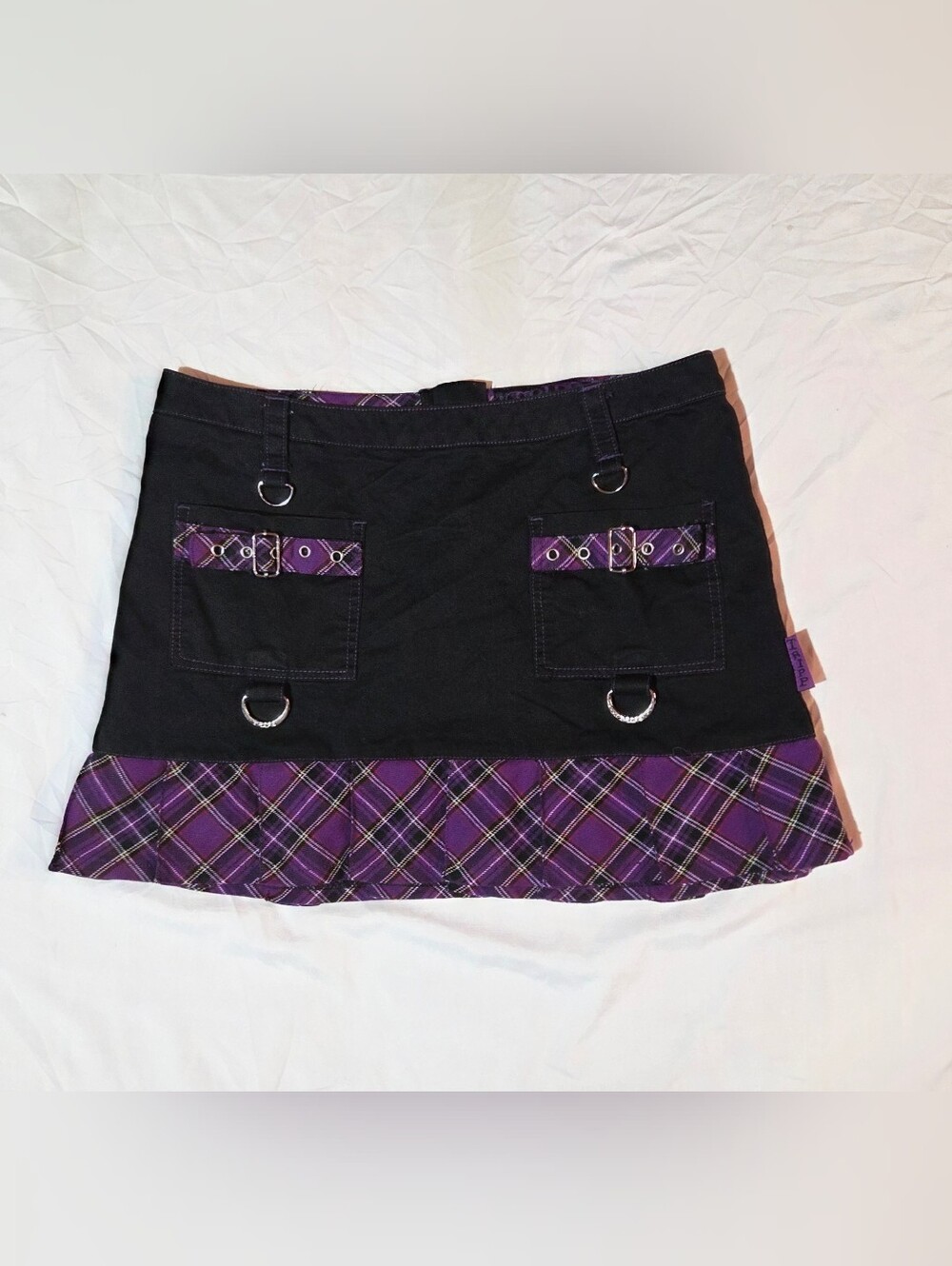 Vintage Tripp Nyc Black Skirt w/ Purple Plaid Trim and Pockets - Medium